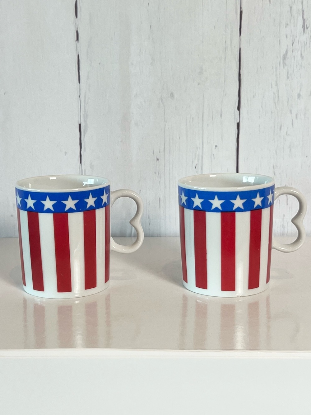 Vintage  Mid Century Patriotic Coffee Mugs Set of 2 Stars Stripes Made in Japan